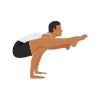 Man doing Firefly Pose Variation. Practice Tittibhasana Variation. Flat vector illustration isolated on white background