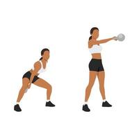 Woman doing One arm kettlebell swings exercise. Flat vector illustration isolated on white background