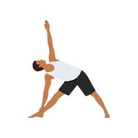 Man doing extended Triangle pose or Utthita trikonasana exercise. Flat vector illustration isolated on white background