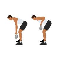 Man doing Two arm kettlebell row exercise. Flat vector illustration isolated on white background. workout character set