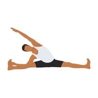 Man doing side seated wide angle pose parsva upavistha konasana exercise. Flat vector illustration isolated on white background