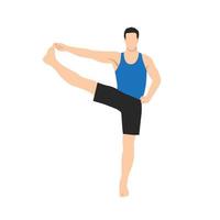 Man doing Standing Hand to Big Toe Pose. Practice Utthita Hasta Padangusthasana. Flat vector illustration isolated on white background