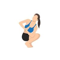 mujer haciendo una postura torcida en cuclillas. hermosa chica práctica retorcido toestand squat. ilustración vectorial plana aislada sobre fondo blanco vector