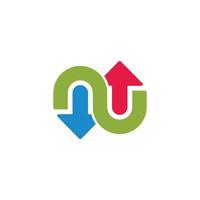 letter nu opposite arrows geometric design logo vector
