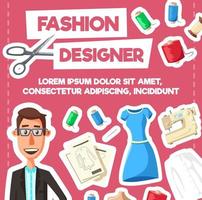 cartel de la profesión de diseñador de moda o sastre vector