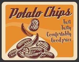 Potato chips fastfood snacks retro poster vector