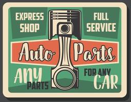 Car auto parts express service shop retro poster vector