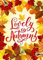 Autumn season maple leaf and rowan berry poster vector