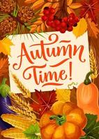 Autumn time quote seasonal reap harvest poster vector