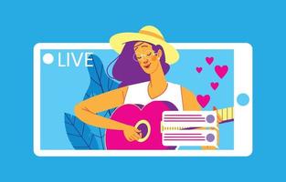 Cute Girl in The Online Music Streaming vector