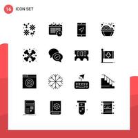 Universal Icon Symbols Group of 16 Modern Solid Glyphs of cross bone year mobile noodles chinese Editable Vector Design Elements