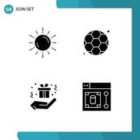 4 Thematic Vector Solid Glyphs and Editable Symbols of sun box astronomy gym web Editable Vector Design Elements
