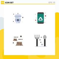 Set of 4 Vector Flat Icons on Grid for drink damage water google destruction Editable Vector Design Elements