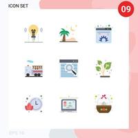 paquete de 9 signos y símbolos de colores planos modernos para medios de impresión web, como el navegador quad palmeras gestión de bicicletas elementos de diseño de vectores editables