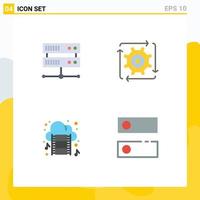 Set of 4 Modern UI Icons Symbols Signs for data center film clip workflow flow music Editable Vector Design Elements