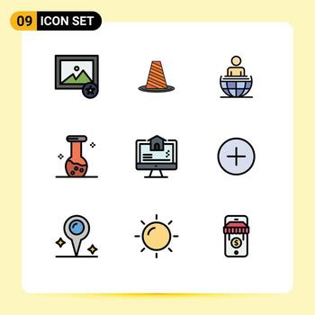 User Interface Pack of 9 Basic Filledline Flat Colors of computer biology warning biochemistry modern Editable Vector Design Elements