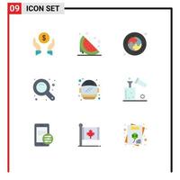 Mobile Interface Flat Color Set of 9 Pictograms of helmet zoom tool watermelon zoom interface maximize Editable Vector Design Elements