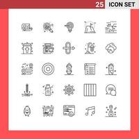 Mobile Interface Line Set of 25 Pictograms of mountain goal darts flag idea Editable Vector Design Elements