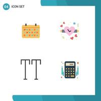 Editable Vector Line Pack of 4 Simple Flat Icons of calendar caps year valentine accounting Editable Vector Design Elements