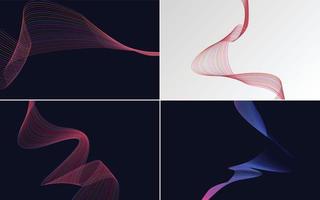 Set of 4 geometric wave pattern background Abstract waving line vector