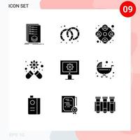Pack of 9 creative Solid Glyphs of technical support online support service people science capsule Editable Vector Design Elements
