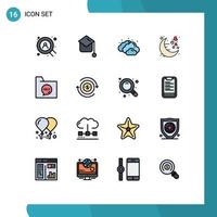 Universal Icon Symbols Group of 16 Modern Flat Color Filled Lines of document communication cloudy romantic moon Editable Creative Vector Design Elements