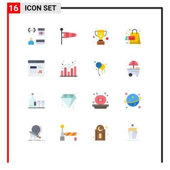 Mobile Interface Flat Color Set of 16 Pictograms of code sales wind promotion reward Editable Pack of Creative Vector Design Elements