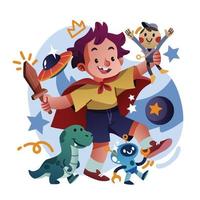 A Boy Playing With His Toys vector