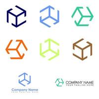 varias formas básicas de imagen de caja icono gráfico diseño de logotipo concepto abstracto vector stock. se puede utilizar como un símbolo relacionado con el hexágono 3d.