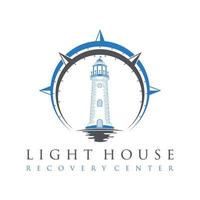 unique light house with shadow sea and compass image graphic icon logo design abstract concept vector stock. Can be used as a symbol relating to sea or sailor