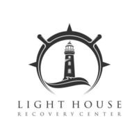 unique light house with sea, steering wheel, and compass image graphic icon logo design abstract concept vector stock. Can be used as a symbol relating to sea or sailor