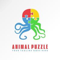 forma de rompecabezas con imagen de pulpo icono gráfico diseño de logotipo concepto abstracto vector stock. se puede usar como un símbolo asociado con un juego o un animal