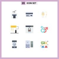 Mobile Interface Flat Color Set of 9 Pictograms of programing development payment design hunting Editable Vector Design Elements