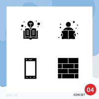 Set of 4 Modern UI Icons Symbols Signs for book ipad light bulb reading tablet Editable Vector Design Elements