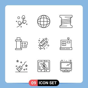 9 Universal Outlines Set for Web and Mobile Applications food bread coil reel movie Editable Vector Design Elements