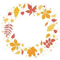 Round autumn frame with falling leaves vector