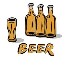 Set of the beer bottles and glass vector