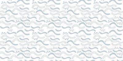 Vector seamless pattern. Abstract repetitive ornament for surface design, printing on paper and fabric. Handdrawn waves, shapes, circles, flowers, leaves, branches. Background for social media post.