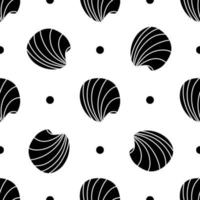 Vector seamless pattern. Line art sketch seashells. Isolated background. Decoration symbol of health calcium. Summer, sand and beach design. Repetitive ornament.