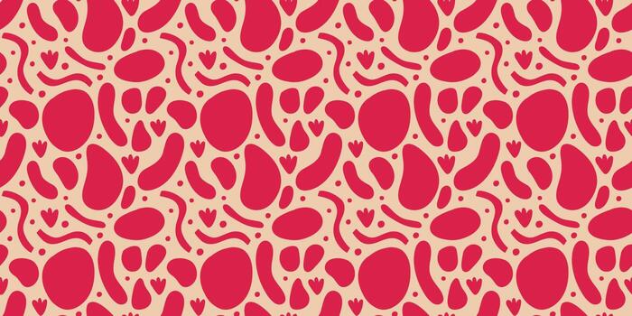 Vector seamless pattern. Abstract repetitive ornament for surface design, printing on paper and fabric. Handdrawn waves, shapes, circles, flowers, leaves, branches. Background for social media post.