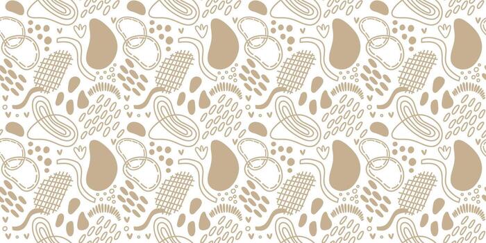 Vector seamless pattern. Abstract repetitive ornament for surface design, printing on paper and fabric. Handdrawn waves, shapes, circles, flowers, leaves, branches. Background for social media post.