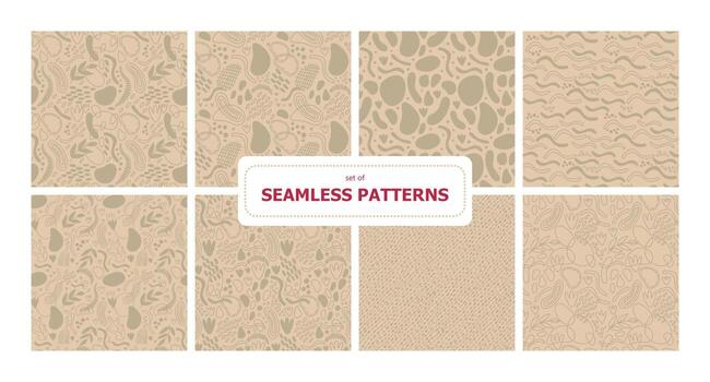 patrón transparente de vector. ornamento repetitivo abstracto para el diseño de superficies, impresión en papel y tela. ondas dibujadas a mano, formas, círculos, flores, hojas, ramas. antecedentes para la publicación en las redes sociales. vector