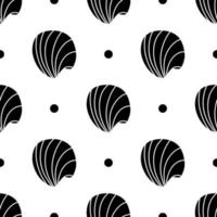 Vector seamless pattern. Line art sketch seashells. Isolated background. Decoration symbol of health calcium. Summer, sand and beach design. Repetitive ornament.