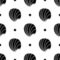 Vector seamless pattern. Line art sketch seashells. Isolated background. Decoration symbol of health calcium. Summer, sand and beach design. Repetitive ornament.