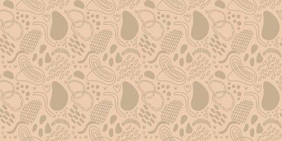 Vector seamless pattern. Abstract repetitive ornament for surface design, printing on paper and fabric. Handdrawn waves, shapes, circles, flowers, leaves, branches. Background for social media post.