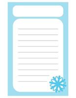 Note of cute snowflake label  illustration. Memo, paper, kindergarten, name tag, kid icon. Vector drawing. writing paper.