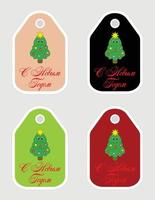 Note of cute christmas tree label  illustration. Memo, paper, kindergarten, name tag, kid icon.Russian. Happy New Year vector