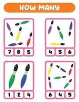 Count how many brushes. Write down the answer. Educational games for kids. vector