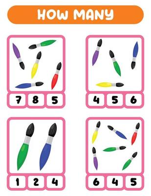 Count how many brushes. Write down the answer. Educational games for kids.