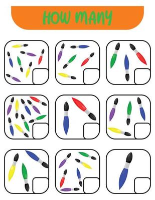 Count how many brushes. Write down the answer. Educational games for kids.